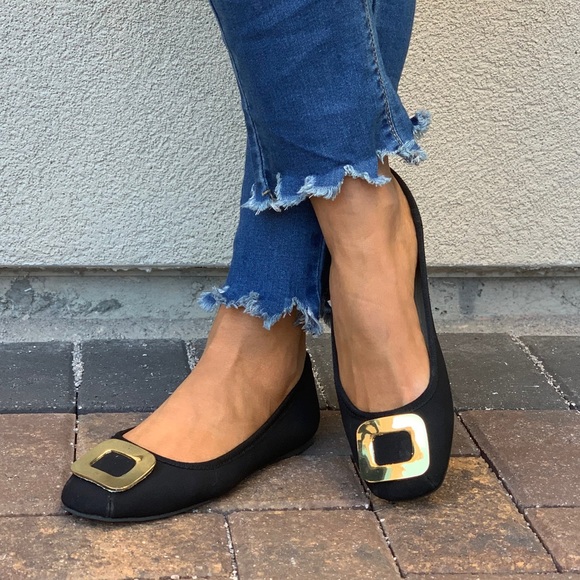 Black Oversized Buckle Slip On Classic Ballet Flat - Picture 3 of 8